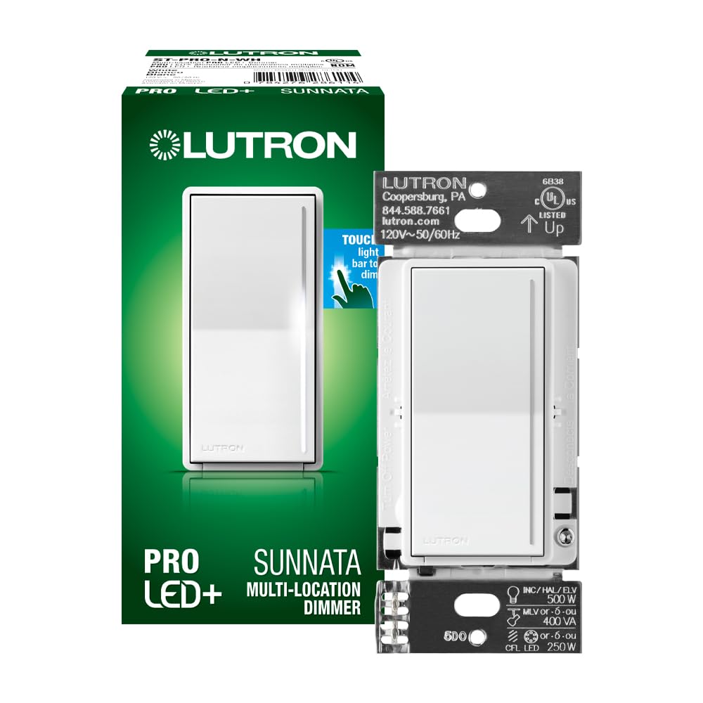 Lutron Sunnata Pro LED+ Touch Dimmer Switch, for 500W ELV/MLV, 250W LED, Single Pole/3-Way, Neutral Required, ST-PRO-N-WH, White